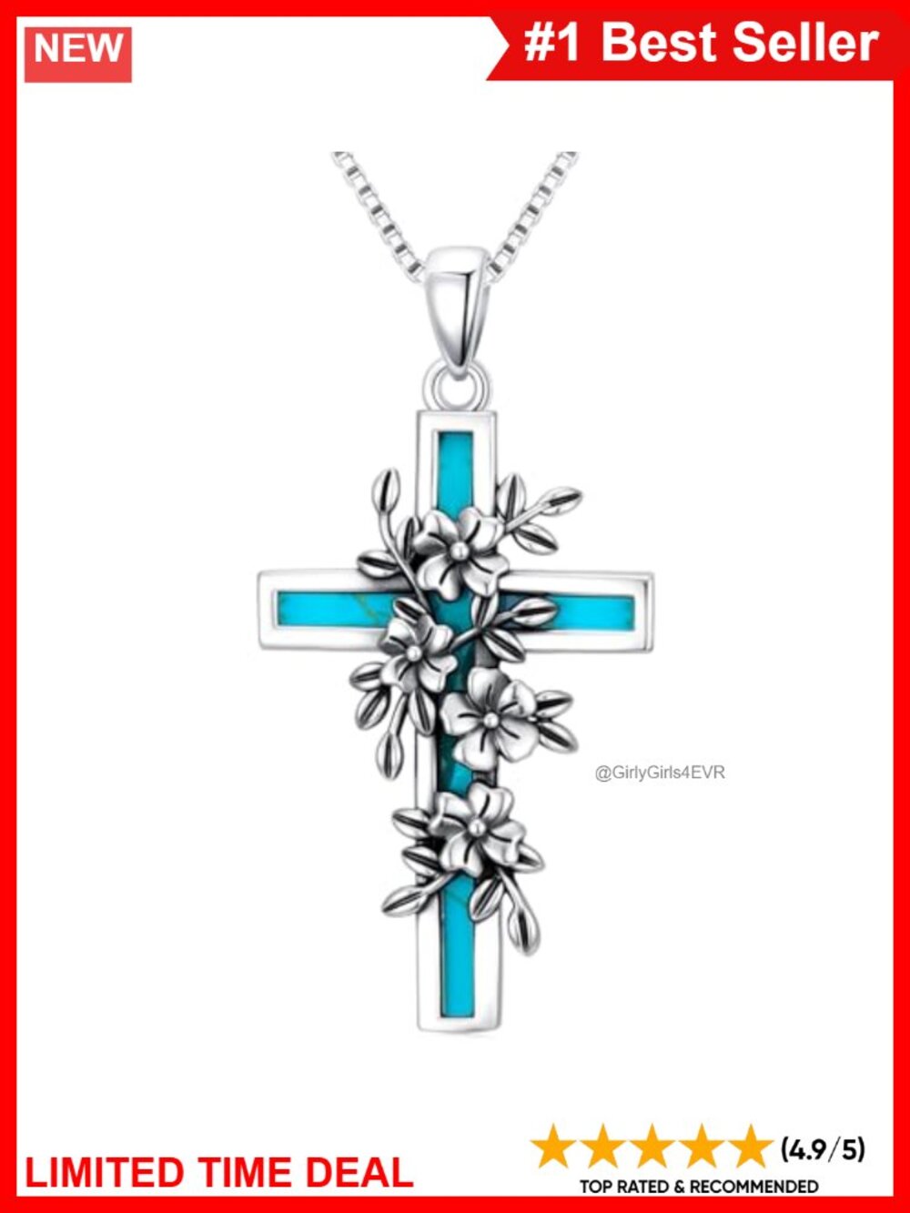 Sterling Silver Turquoise Cross Pendant Necklace for Women Native American